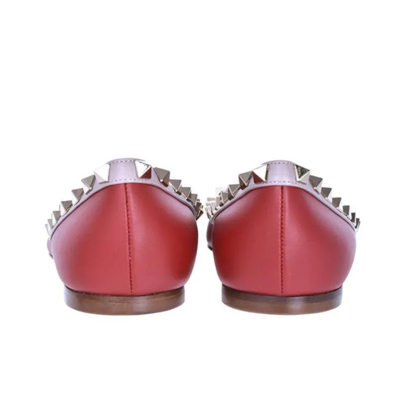 Valentino Rockstud Flat Shoes Women's Red-3