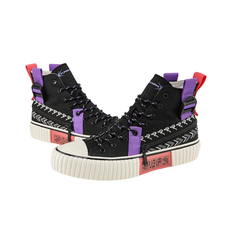 Kappa Player DJ Equipment Abrasion Resistant Coverage High Top Canvas Shoes Unisex Black Sea Shell Purple-3