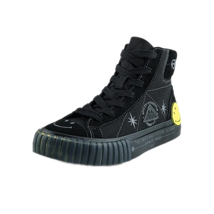 Kappa SMILEY Collaboration Wear Resistant High Top Canvas Shoes Unisex Black-1