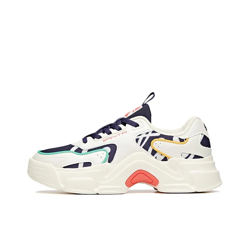 ANTA Chunky Sneakers Women's Low Top White/Black/Yellow-0