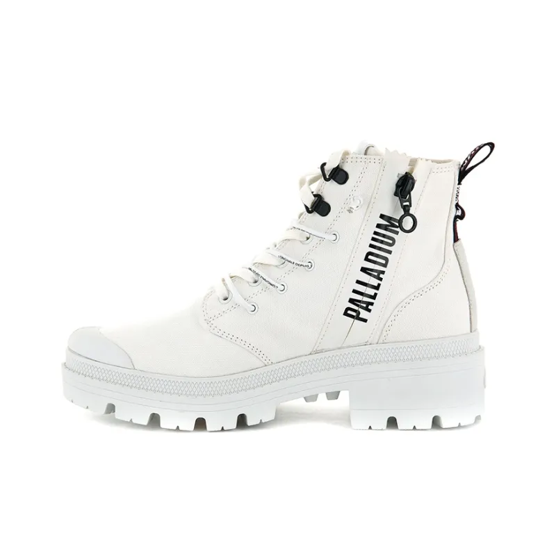 Palladium PALLABASE Metro Anti-Slip And Wear-Resistant Height Increasing Coverage High-Top Canvas Shoes Women's White-0