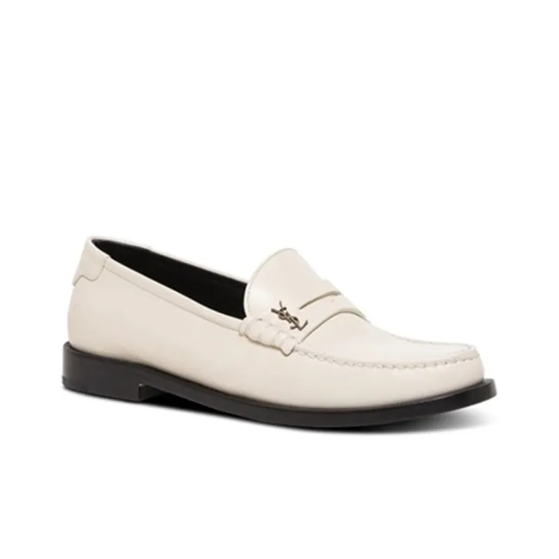 SAINT LAURENT Le Loafer Penny Slippers Pearl Women's-1