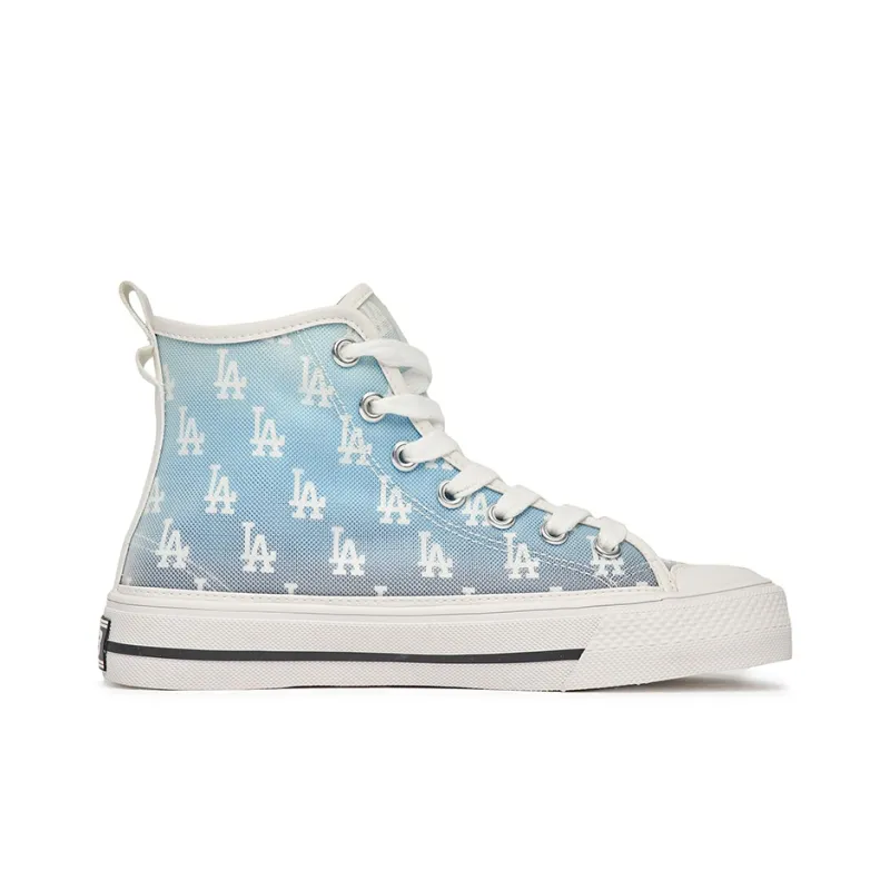 MLB Playball High Monogram Anti-Slip And Wear-Resistant Lightweight Cushioning High-Top Canvas Shoes Unisex White Blue-1