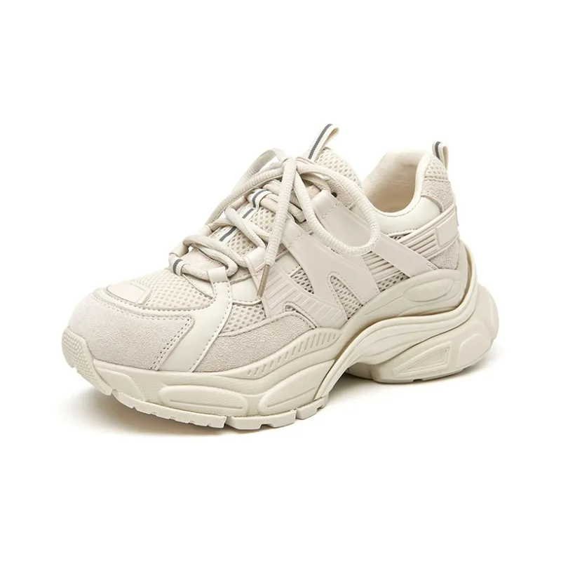 Beau Today Cow Wool Coverage Height Increasing Breathability Low Top Chunky Sneakers 6cm Women's Ecru-1