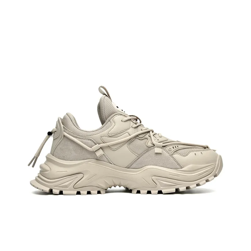 Masongarments Shark Tooth No. 2 Height Increasing Wear Resistant Low Top Chunky Sneakers Unisex Beige-1