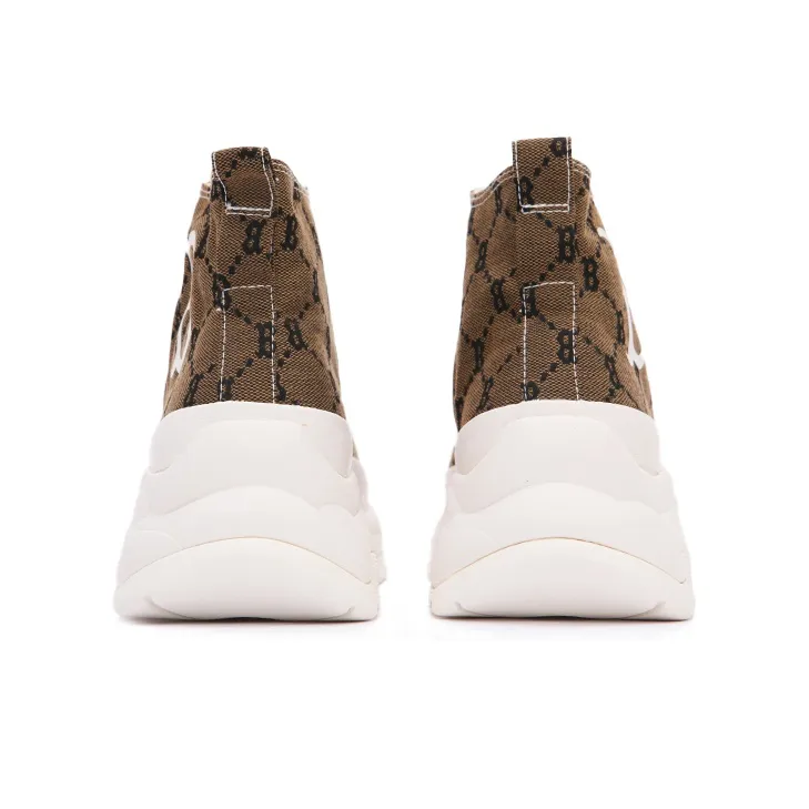 MLB Chunky High Height Increasing Coverage High Top Canvas Shoes Unisex Khaki-3