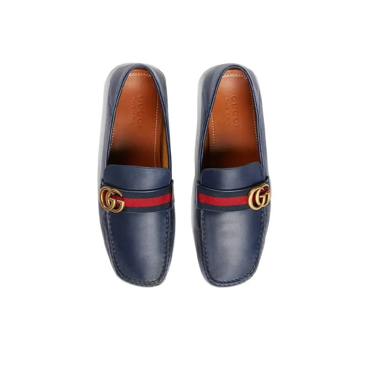 GUCCI Horsebit Double G Loafers Men's Blue-4