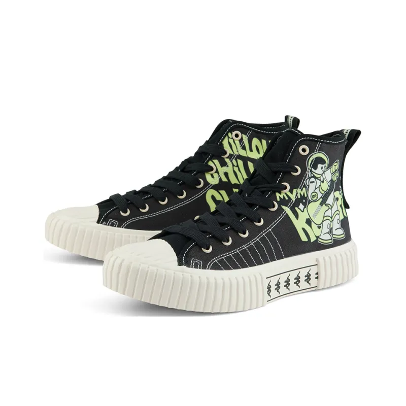Kappa Wear Resistant High Top Canvas Shoes Unisex Black-2