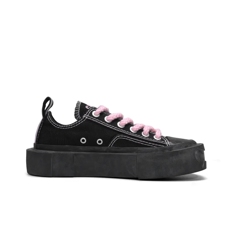 CROOKED CARD Low Top Canvas Shoes Unisex Black Pink-1