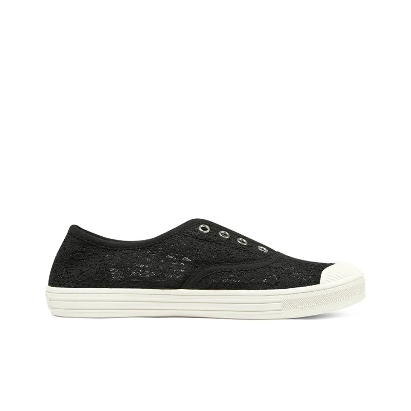 Skechers Wide Fit Anti Slip Wear Resistant Low Top Canvas Shoes Women's Black-1
