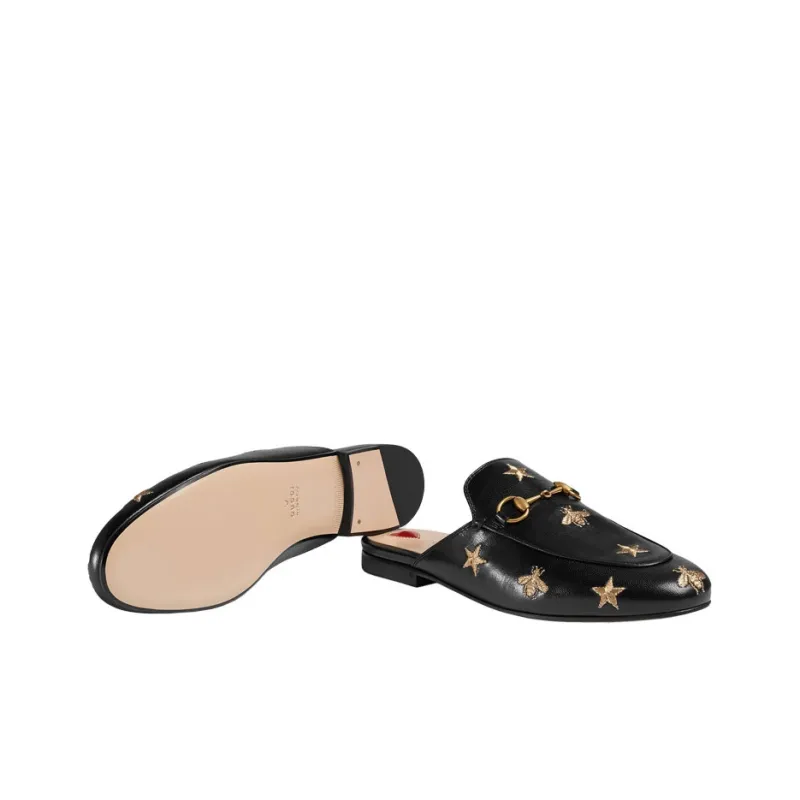 GUCCI 2015 Re Edition Princetown Leather Patchwork Slip Resistant Closed Toe Slippers Women's Black-4