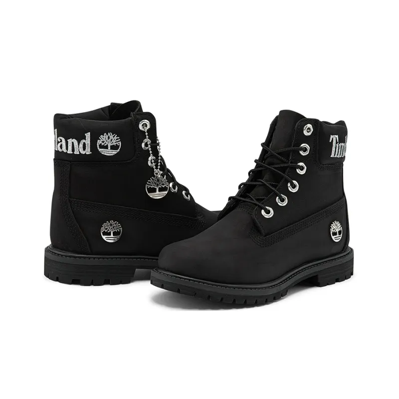 Timberland 6 Inch Premium Waterproof Boots 'Black Nubuck With Silver Logo' Women's-4