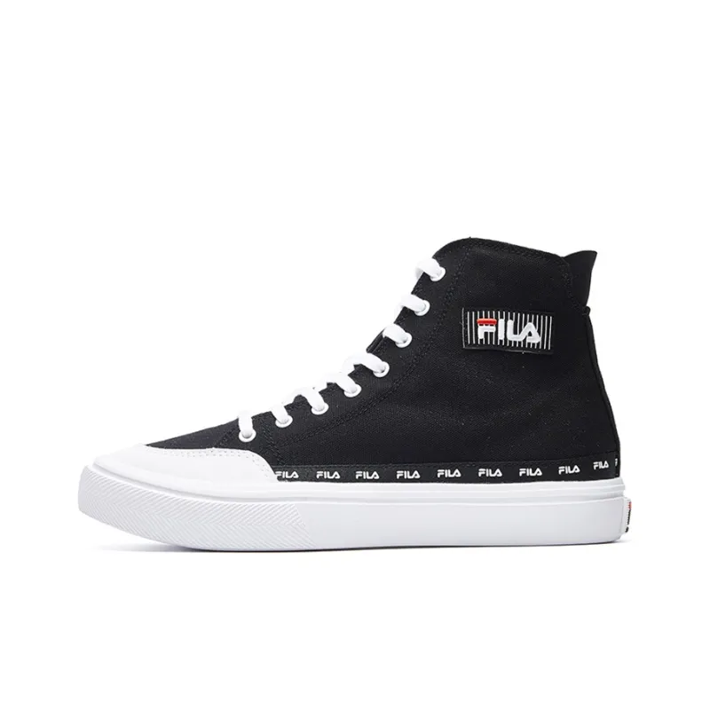 FILA Anti Slip Wear Resistant High Top Canvas Shoes Women's Black White-0