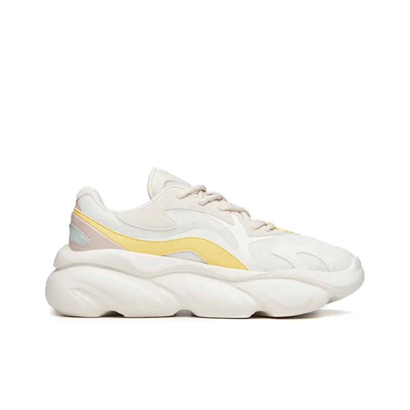 Anta Life Collection Anti Slip And Wear Resistant Breathable Low Top Chunky Sneakers Women's White Yellow-1