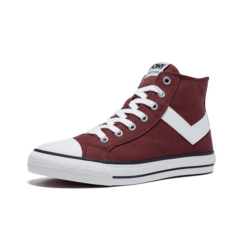 Pony Canvas Shoes Women's High Top Burgundy-1