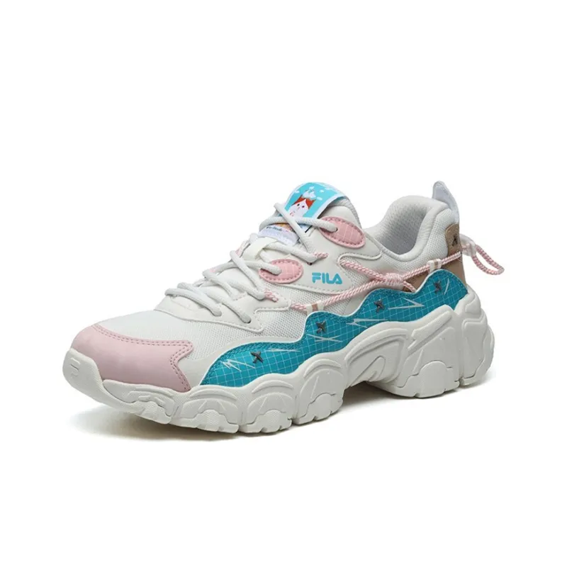 FILA Cat Claw Cushioning Anti-Slip Wear-Resistant Breathability Low-Top Chunky Sneakers Women's White Blue-1