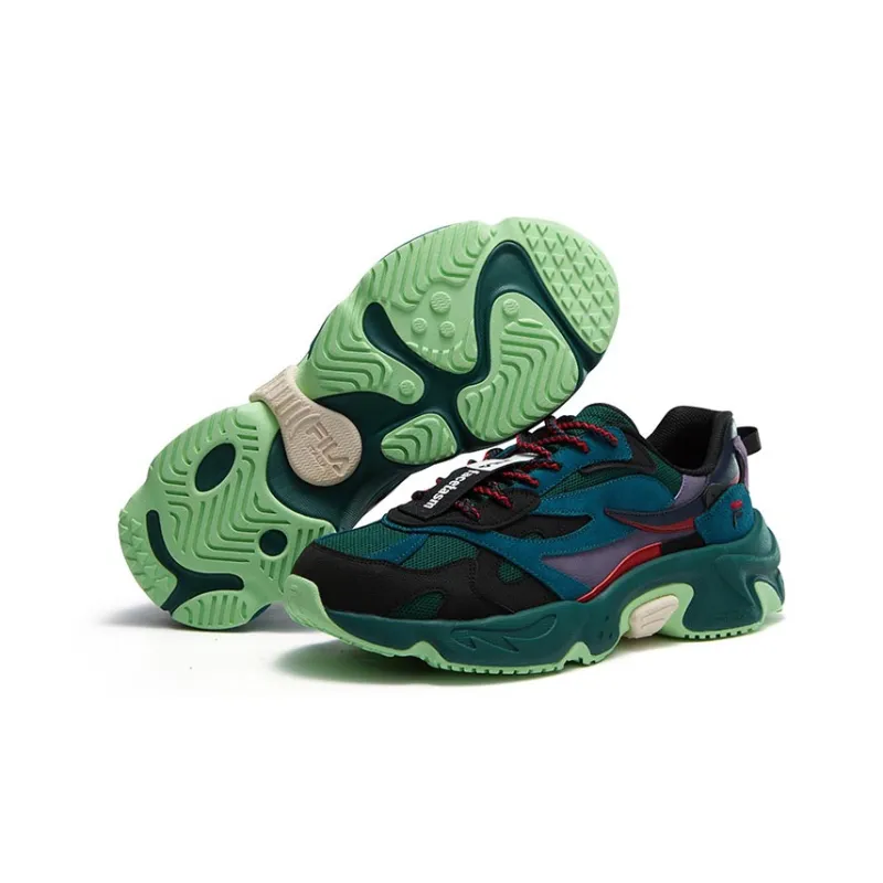 FACETASM x FILA FUSION RACCOON X FACETASM Slip Resistant Low Top Chunky Sneakers Men's Black Green-3
