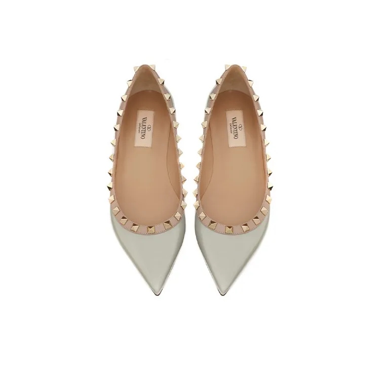 Valentino Rockstud Casual Single Shoes Women's Green-3