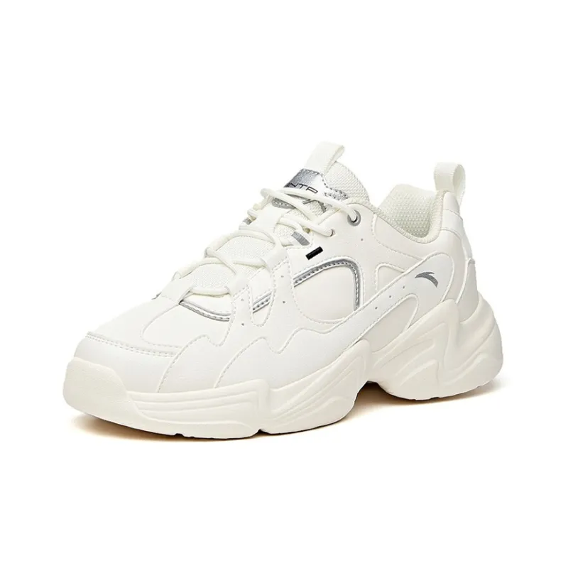 Anta Cushioned Anti Slip And Wear Resistant Lightweight Low Top Chunky Sneakers Women's Silver White-1