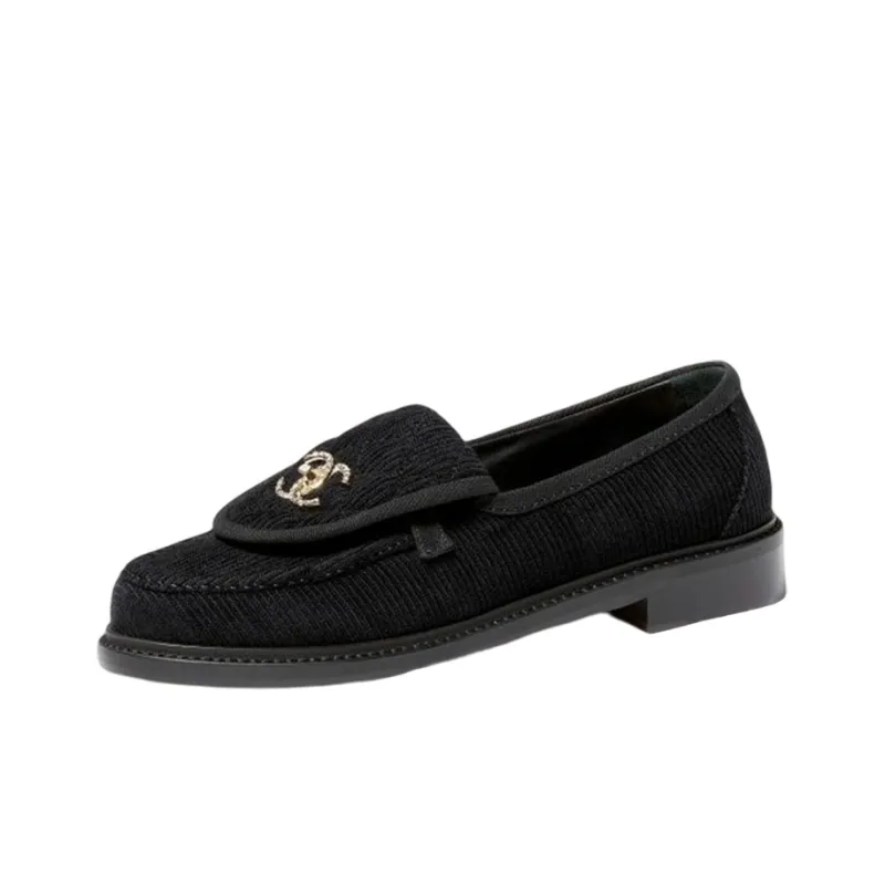 CHANEL Loafers Black Corduroy Women's-0