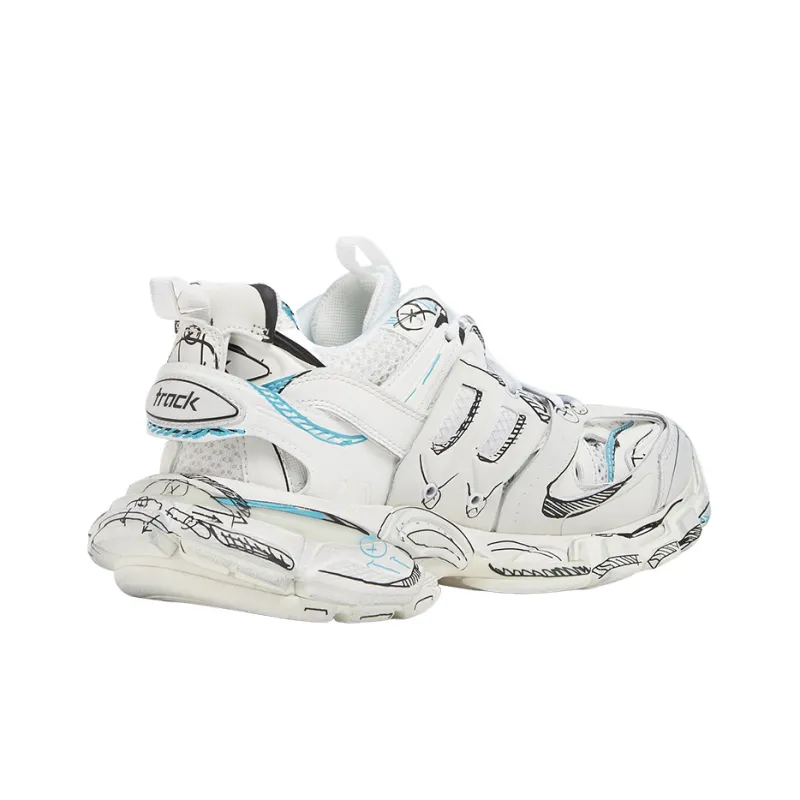 Balenciaga Track 1.0 Sneakers ' White Blue Mesh And Nylon Graffiti' Women's-3