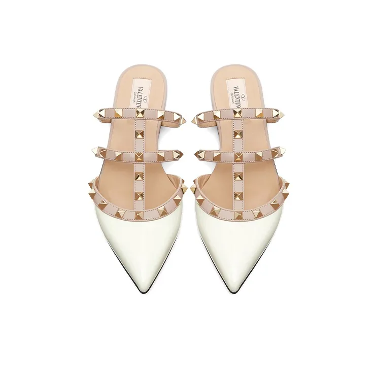 Valentino Rockstud Casual Single Shoes Women's Beige-3