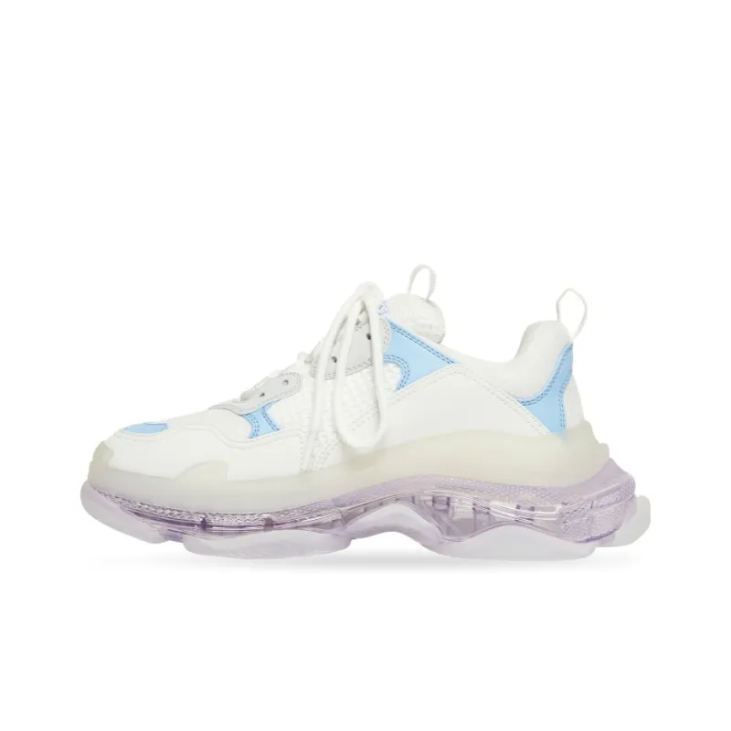 Balenciaga Triple S Clear Sole Leather Free Light Blue Grey Light Purple White Women's-0