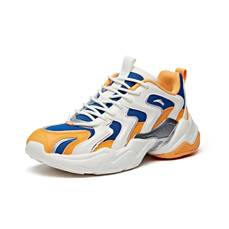 Anta All Over Victory Anti Slip Wear Resistant Low Top Chunky Sneakers Men's White Yellow Blue-1