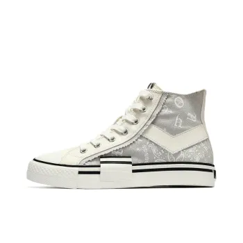 PONY Shooter Slip Resistant Lightweight Wear Resistant Cushioning Breathable High Top Canvas Shoes Women's White Gray