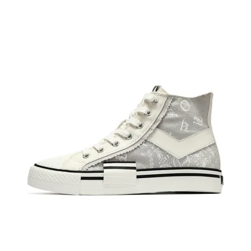 PONY Shooter Slip Resistant Lightweight Wear Resistant Cushioning Breathable High Top Canvas Shoes Women's White Gray
