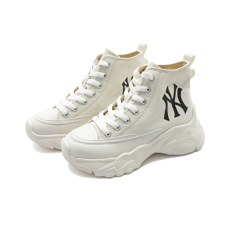 MLB Chunky High New York Yankees Wear Resistant Height Increasing High Top Canvas Shoes Unisex White-2