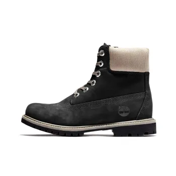Timberland 6 Inch Premium Waterproof Boots 'Black Nubuck With Beige Corduroy Collar' Women's