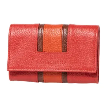 LONGCHAMP Leather Wallets Card Holders Small Size Women's Red