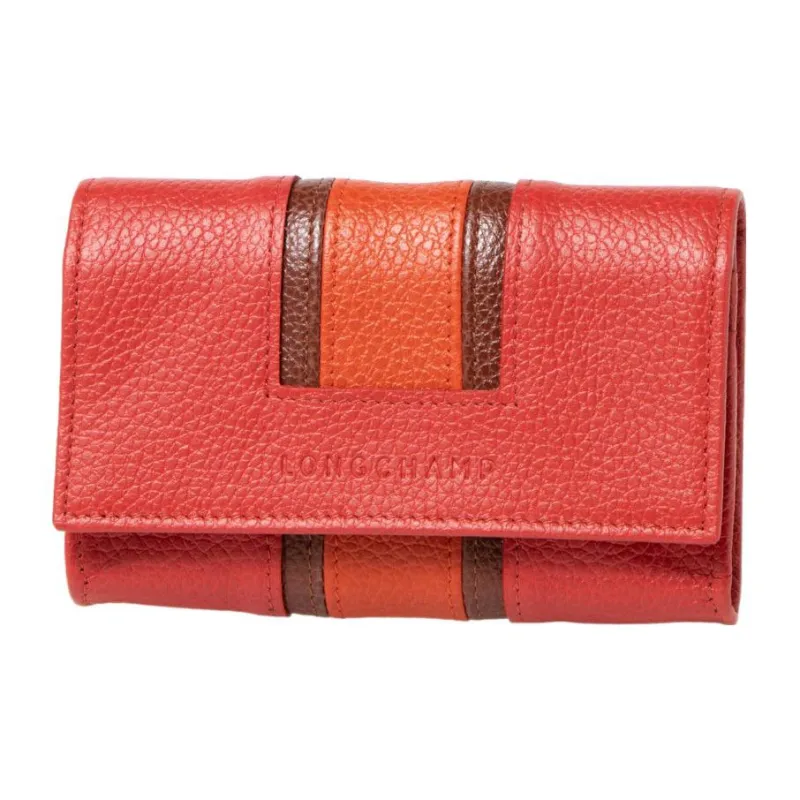 LONGCHAMP Leather Wallets Card Holders Small Size Women's Red-0