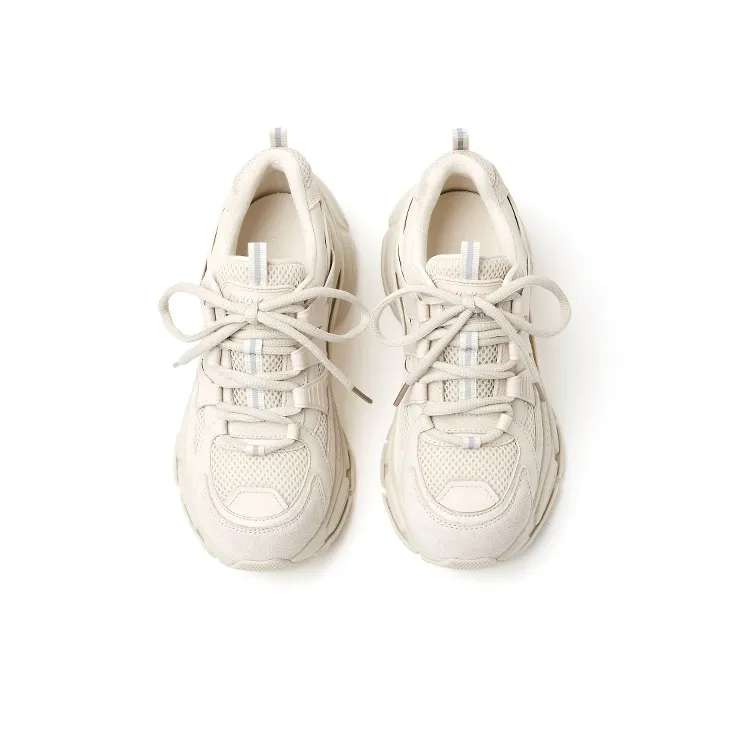 Beau Today Cow Wool Coverage Height Increasing Breathability Low Top Chunky Sneakers 6cm Women's Ecru-4
