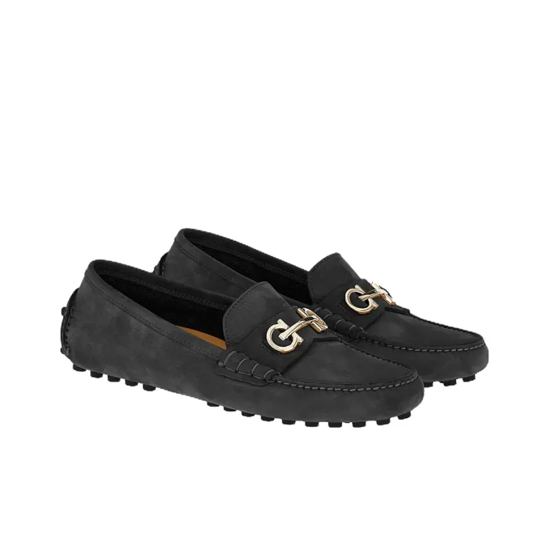 FERRAGAMO Double Gancini Suede Loafers-1