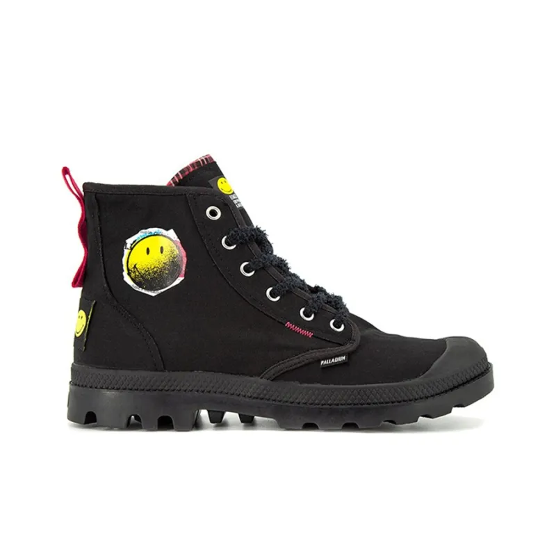 Smiley X Palladium Pampa Canvas Shoes Unisex High Top Black-1