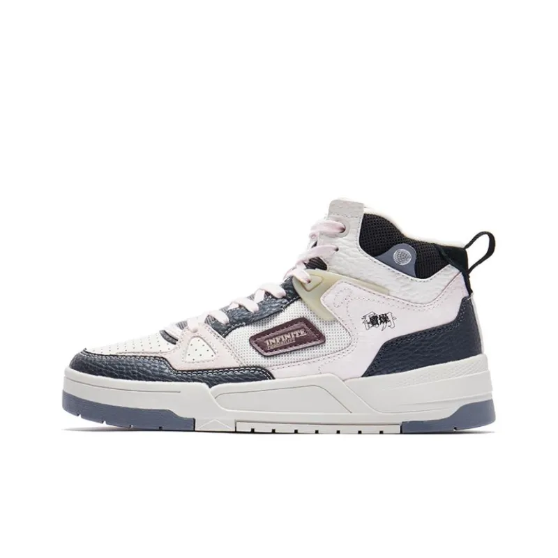 QIAODAN Infinite Abrasion Resistant, Lightweight, And Breathable High Top Skateboard Shoes Women's White Pink Black-0