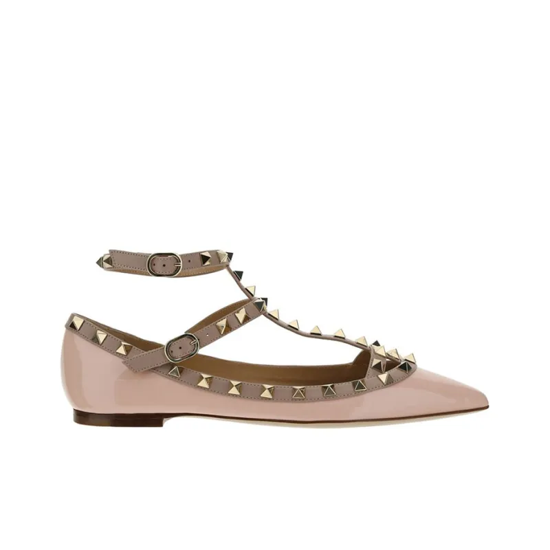 Valentino Rockstud Flat Shoes Women's Pink-1
