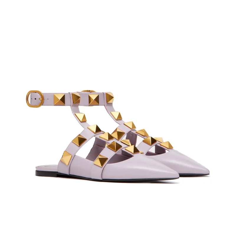 Valentino Roman Stud Garavani Flat Shoes Women's Purple-2
