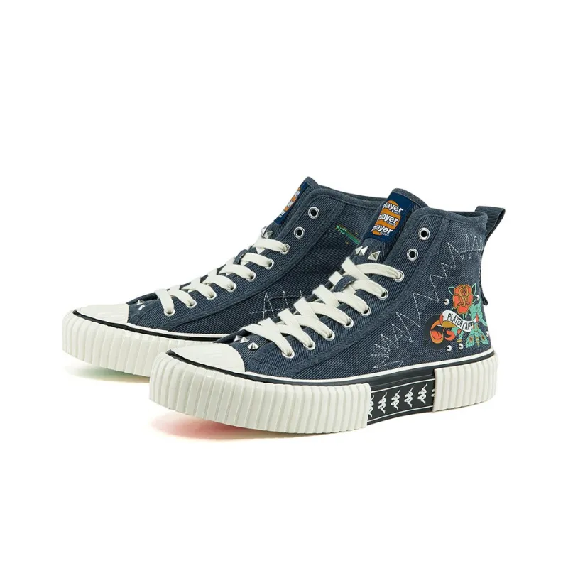 Kappa Wear resistant And Lightweight High Top Canvas Shoes Unisex Denim Blue-2