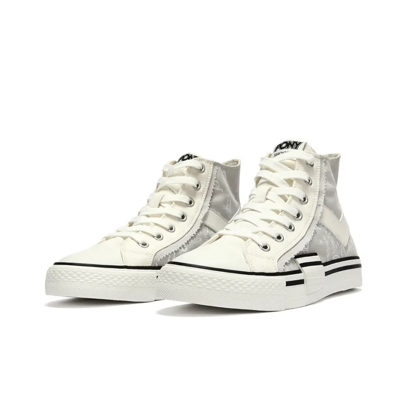 PONY Shooter Slip Resistant Lightweight Wear Resistant Cushioning Breathable High Top Canvas Shoes Women's White Gray-2