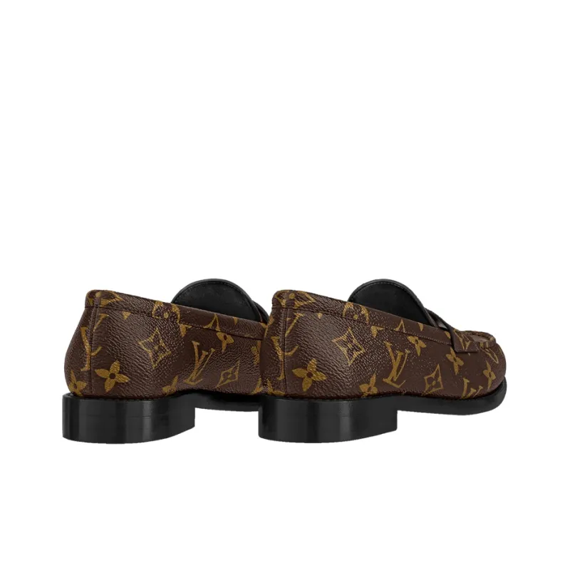 LOUIS VUITTON Monogram Leather Logo Loafers 'Brown' Women's-4