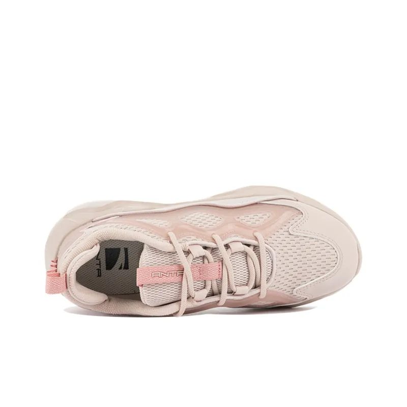 Anta Chao Bai Collection Cushioning Anti Slip Wear Resistant Breathability Low Top Chunky Sneakers Women's Pink-3