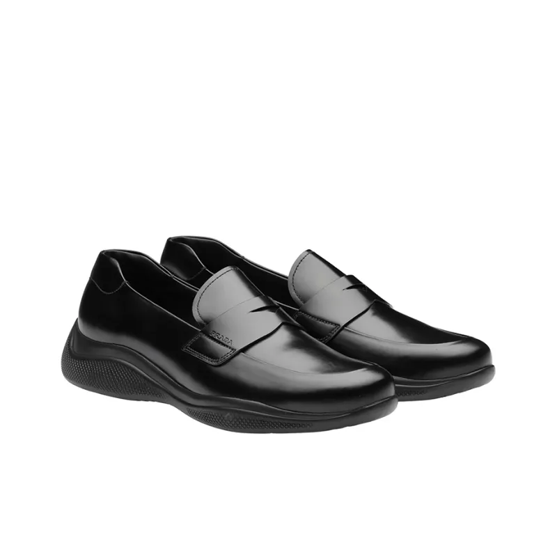 PRADA Toblach Brushed Leather Slip-on Sneakers Black Men's-1