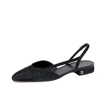 CHANEL Glitter 20mm Slingbacks Black Grosgrain Women's