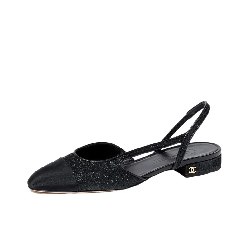 CHANEL Glitter 20mm Slingbacks Black Grosgrain Women's-0