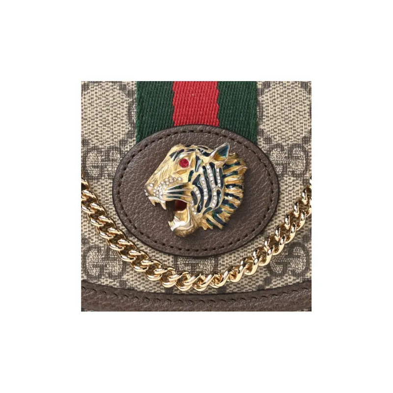 GUCCI Rajah Canvas With Leather One Shoulder Handbag Crossbody Bag Mini Women's Ebony-3