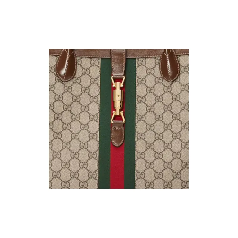 GUCCI Jackie 1961 Canvas With Leather Trim Tote Handbags Shoulder Bags Unisex Brown-5