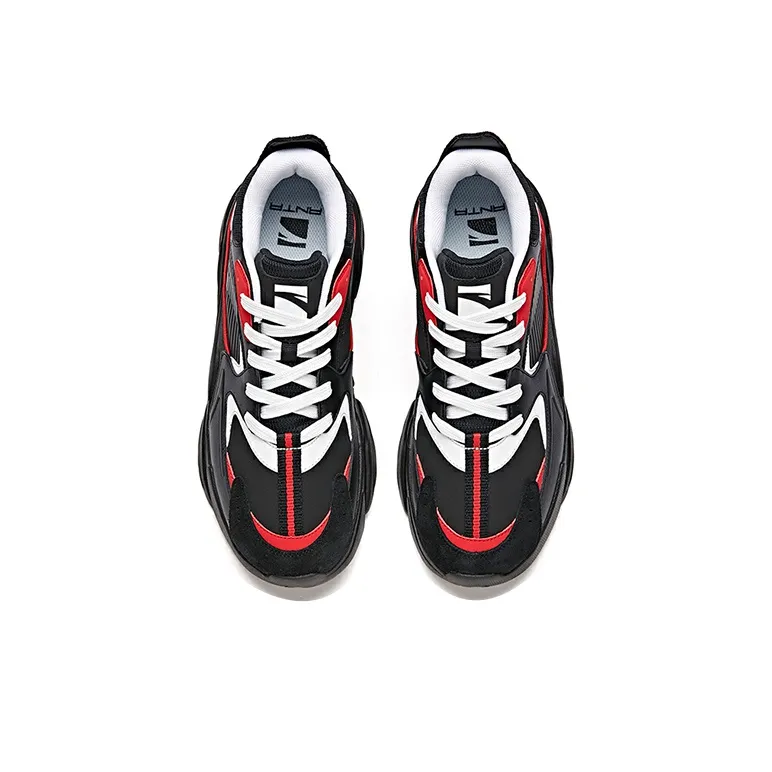 Anta Life Collection Anti Slip Wear Resistant Low Top Chunky Sneakers Men's Black White Red-2